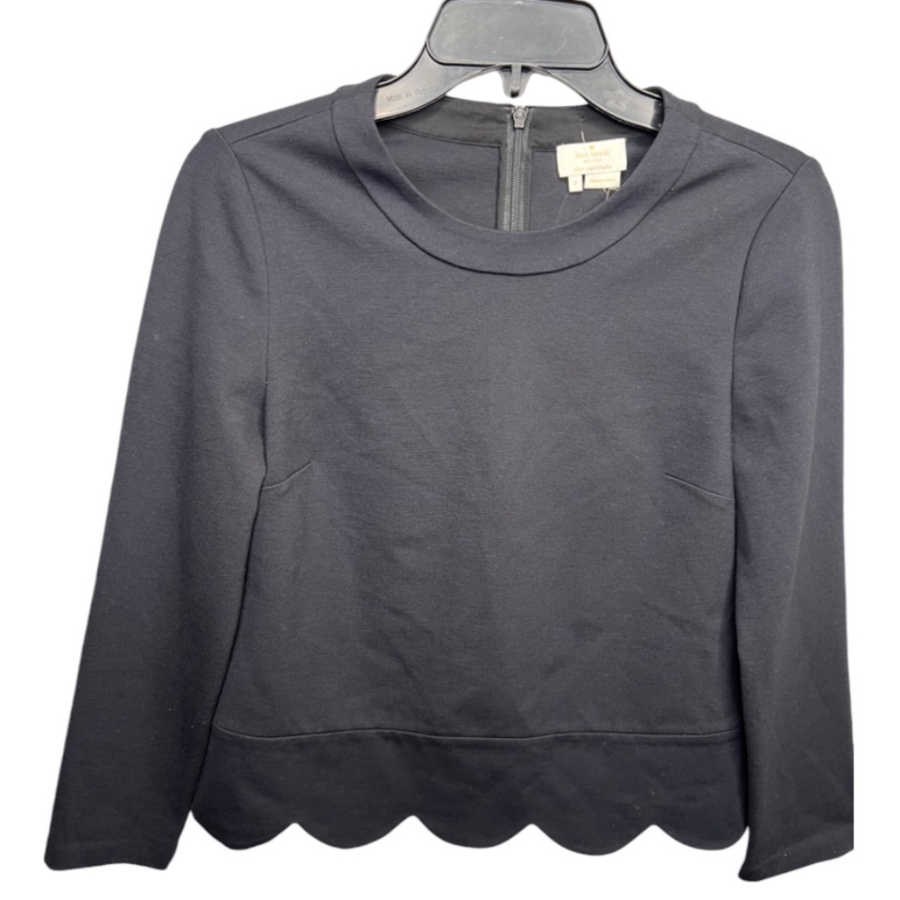 Kate‎ Spade New York Black Long-Sleeved Top w/Scalloped Hem Size 2